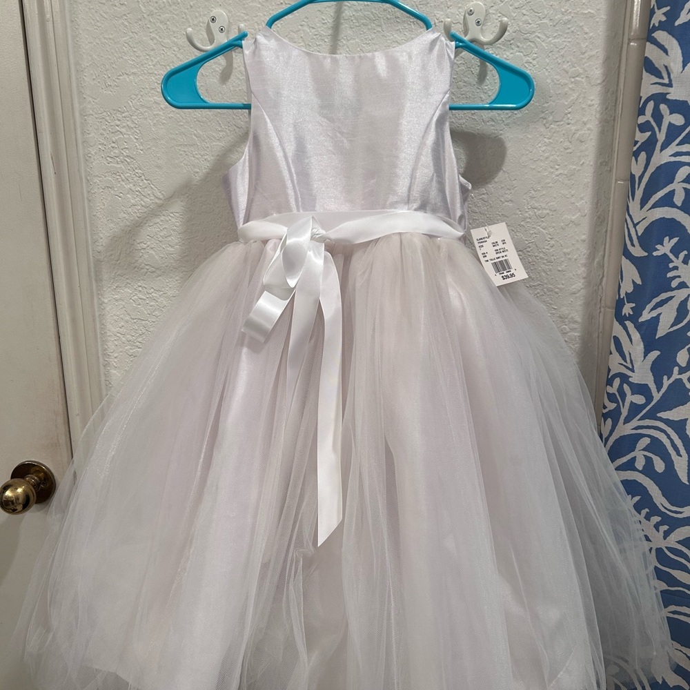 David’s Bridal White Tulle Dress with Satin Bow